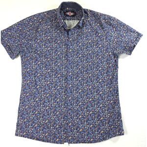 Soul Of London Men's Blue Flowered Button Down Shirt Size L 100% Cotton